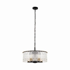 YANSUN 5-Light Black Gold Pendant Light with Cylindrical Seeded Glass Shade, E26 Base, Adjustable Hanging Light for Kitchen - 1 of 1