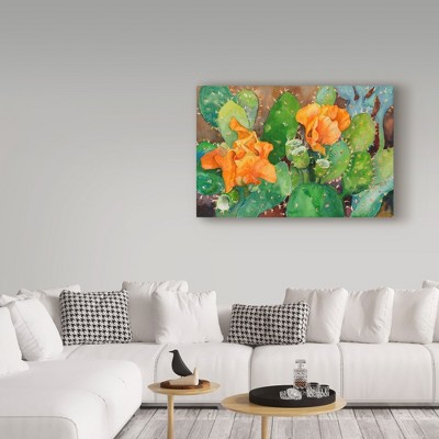 Large Orange and Green Floral Cactus Canvas Art