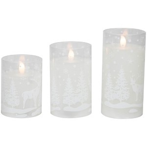 Northlight LED Flameless Flickering Snowy Woodland Glass Christmas Pillar Candles - 6" - Set of 3 - 1 of 4