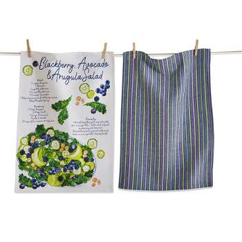 tagltd Set of 2 Berry Salad Receipe with Coordinating Blue Stripe Cotton   Kitchen Dishtowels 26L x 18W in.    Set In Crate for Gift Giving