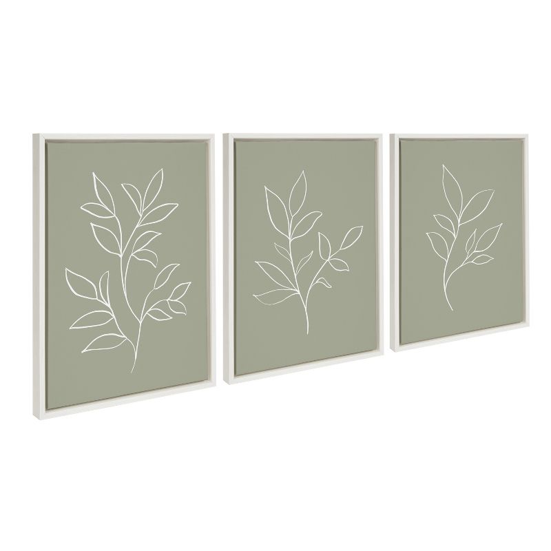 Kate and Laurel Sylvie Modern Sage Green Botanical Line Sketch Print 1, 2 and 3 Framed Canvas by The Creative Bunch Studio, 3 Piece 18x24, White, 1 of 7