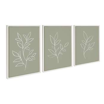 Kate and Laurel Sylvie Modern Sage Green Botanical Line Sketch Print 1, 2 and 3 Framed Canvas by The Creative Bunch Studio, 3 Piece 18x24, White