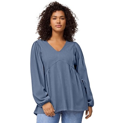 ellos Plus Size V-Neck Tunic With Diagonal Empire Seam