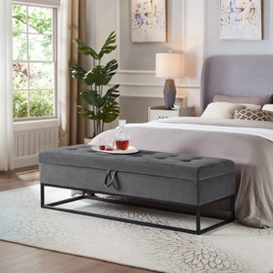 NicBex Velvet Fabric Pull-Open Top Ottoman Bench with Metal Base,Button Tufted Storage Ottoman for Bedroom - 1 of 4