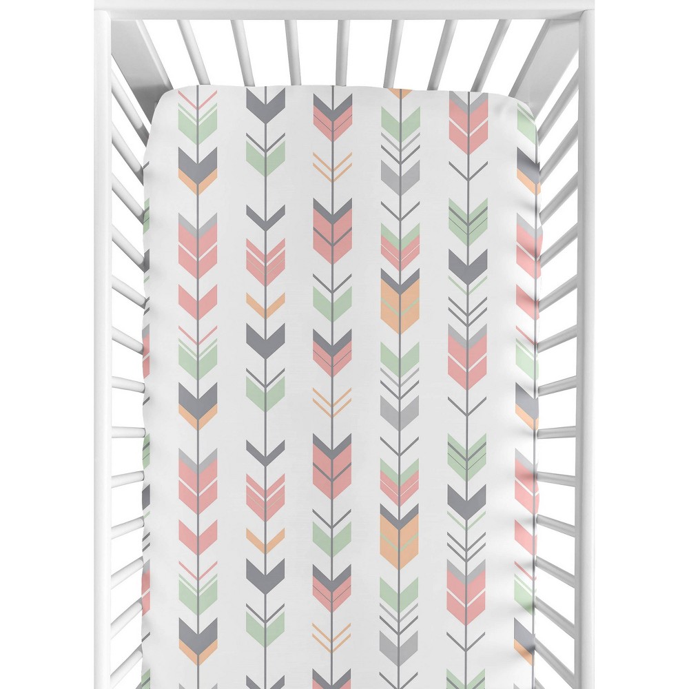 Sweet Jojo Designs Fitted Crib Sheet - Coral & Mint Woodsy - Arrow -  52429433