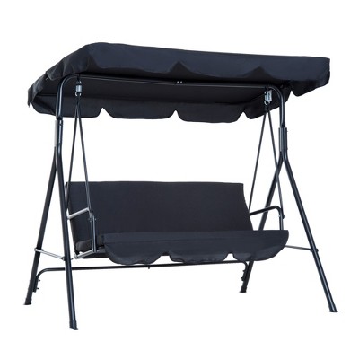 Black Steel Frame 3-Seat Outdoor Patio Swing with Adjustable Canopy
