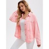 INSPIRE CHIC Women's Denim Long Sleeve Button Down Casual Western Shacket with Pockets Jean Jackets - 2 of 4