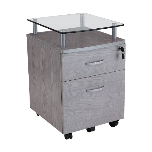Rolling File Cabinet With Glass Top Gray Techni Mobili Target