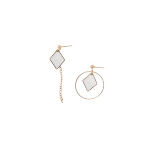 Slickblue Women's Fashion Earrings, Asymmetrical Rhombus Drop, Gold White Tone, Alloy, 2.5" Length, 1.1" Width - 1 of 4