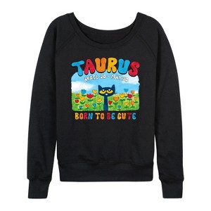 Women's - Pete the Cat - Taurus Lightweight French Terry Wide Neck Long Sleeve Shirt - 1 of 4