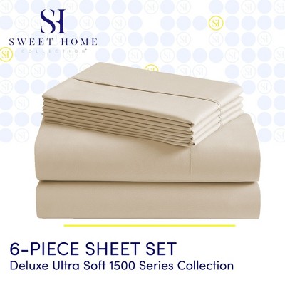 Beige Queen Microfiber Deep Pocket 6-Piece Sheet Set