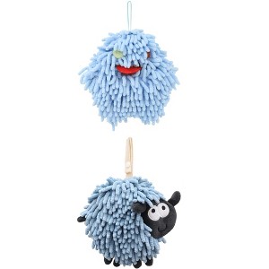 REGALWOVEN 2 Packs Cute Sheep Shape Absorbent Fast Drying Chenille Hand Towels with Hanging Loop 7" x 7" - 1 of 4