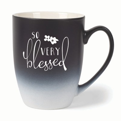 Elanze Designs So Very Blessed Two Toned Ombre Matte 10 ounce New Bone China Coffee Tea Cup Mug, Black and White