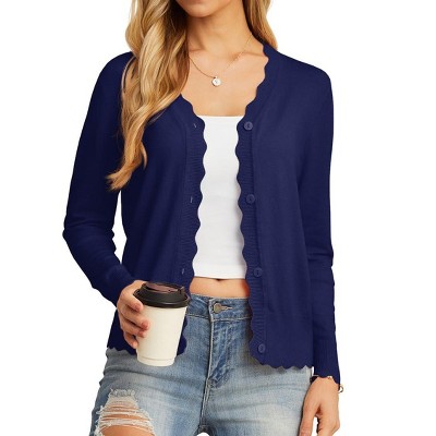 Women's Slim Fit Long Sleeve V-Neck Cardigan Sweater Lightweight Knit Button Down Shrug Cardigans