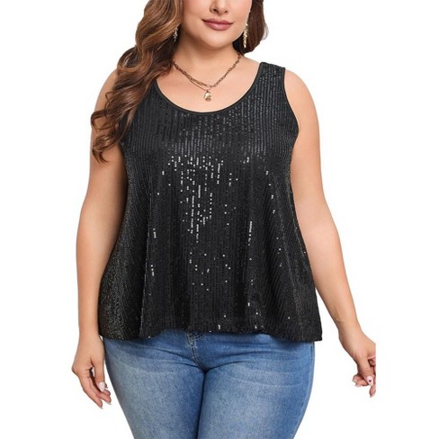 Whizmax Sequin Tops Plus Size Glitter Tank Top Sleeveless Sparkle Shimmer Shirt Tops Camisole Vest - image 1 of 4