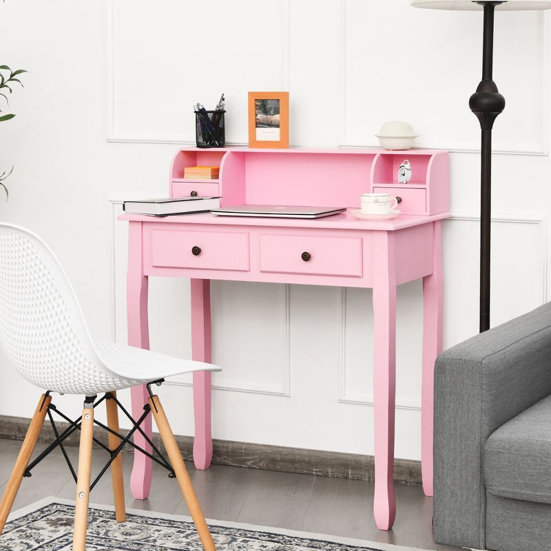 Costway Writing Desk Mission White Home Office Computer Desk 4 Drawer White\Black\Pink, 5 of 11
