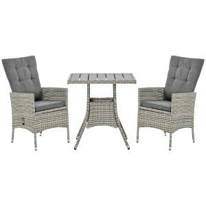 Resenkos 3 Pieces Patio Bistro Set, Two Reclining Wicker Chairs And An Outdoor Coffee Table, PE Rattan, Gray - 1 of 4