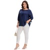 Women's Plus Size Tie Tassel V Neck Hollow Bowknot 3/4 Sleeve Adjustable Cuffs Casual Blouses - Agnes Orinda - 3 of 4