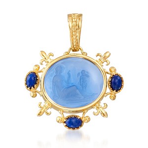 Ross-Simons Italian Tagliamonte Blue Venetian Glass Intaglio and Lapis Pendant in 18kt Gold Over Sterling Size 1.63 - 1 of 4