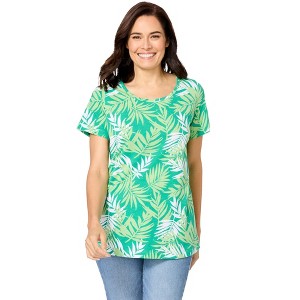 Woman Within Women's Plus Size Perfect Printed Short-Sleeve Scoopneck Tee - 1 of 4