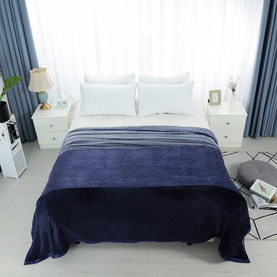 1 Pc Twin Microfiber Reversible Long Shaggy Bed Blankets Navy Blue - PiccoCasa