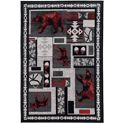 5'x7'6" Lodge Mountain Rug Black/Gray/Red - Linon