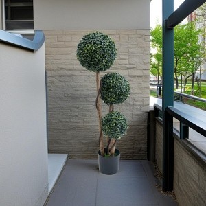 Topiary Trees Artificial Outdoor, Boxwood Triple Ball Trees Milan Grass - 1 of 4