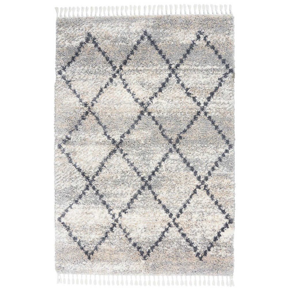 Photos - Area Rug Nourison 4'x6' Oslo Shag Diamond Trellis Machine Woven Indoor  Sil 