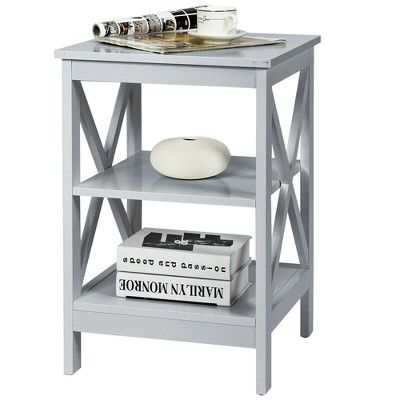 Gray 3-Tier X Design Wooden Nightstand