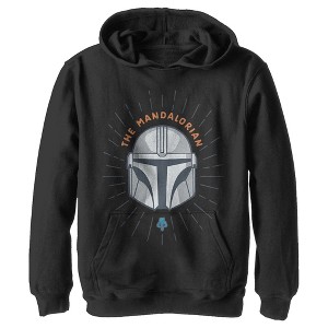 Boy's Star Wars The Mandalorian Helmet Cartoon Pull Over Hoodie - 1 of 3