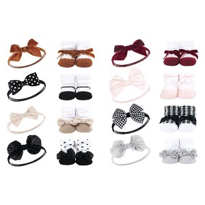 Hudson Baby Infant Girl 16Pc Headband and Socks Set, Classic Neutrals Houndstooth Burgundy, One Size - 1 of 3