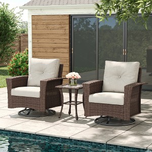 LayinSun Wicker Patio Furniture Set with Fire Pit Table, Classis Outdoor Conversation 360 Degree Swivel Chairs Set with Coffee Table - 1 of 4