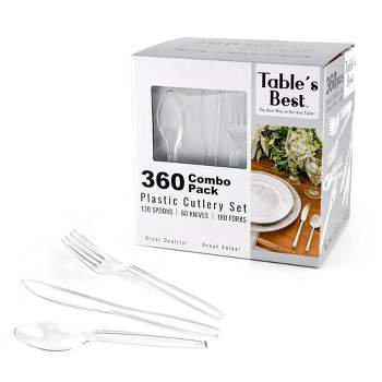 J&V TEXTILES Disposable Cutlery set, Clear Color, 360 Pieces: 180 Forks, 120 Spoons, 60 Knives