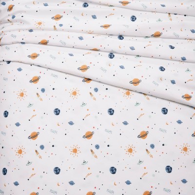 Twin White Microfiber Space Print Boys' Sheet Set