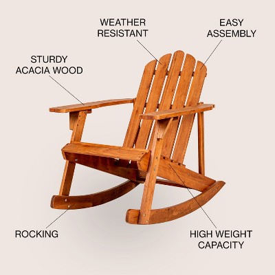 Light Brown Acacia Wood Adirondack Rocking Chair
