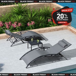 PURPLE LEAF Patio Chaise Lounge Set of 3 Outdoor Lounge Chair Beach Pool Sunbathing Lawn Lounger Recliner Chiar, Side Table Included - 1 of 4