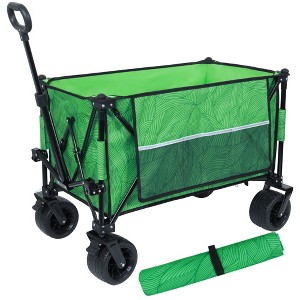 SKRAN 480lbs Load Capacity Folding Wagon Cart with Bonus Picnic Mat - All-Terrain Wheels,Drink Holders,Brakes & Side Pocket for Camping,Beach - 1 of 4