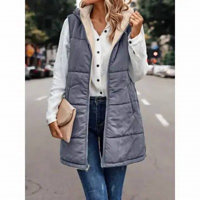 Women's faux-shearling Lined Long Vest with Hood - eLook