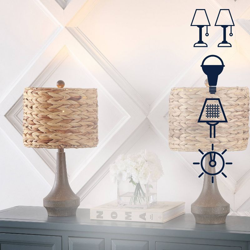 Set of 2 21&#34; Theodore Rustic Farmhouse Handwoven Rattan/Resin Table Lamps (Includes LED Light Bulb) Brown Wood Finish - JONATHAN Y, 3 of 10