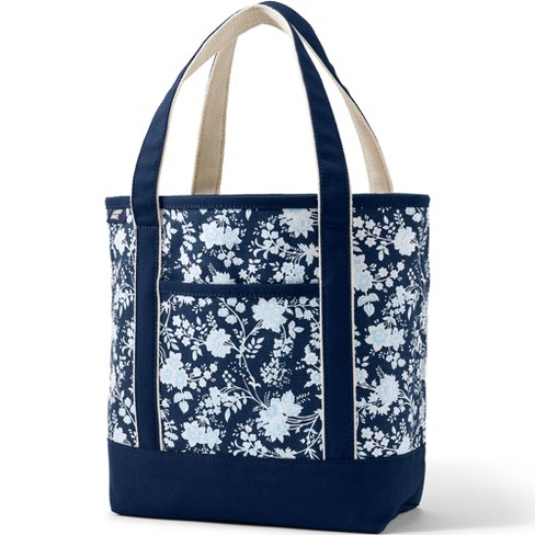 Lands' End Extra Large Print 5 Pocket Open Top Canvas Tote Bag - - Deep Sea  Navy Classic Floral