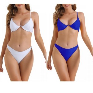 INSPIRE CHIC Women's Halter Underwire Adjustable Spaghetti Straps Triangle Bottoms Swimwear Bathing Bikini Suits 2 Sets - 1 of 4