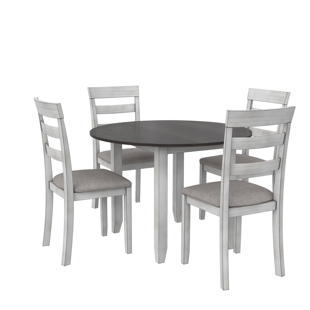 Photos - Dining Table 5pc Jersey Drop Leaf Wood Dining Set with Round Table and 2 Chairs Oyster