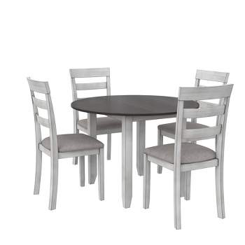 5pc Jersey Drop Leaf Wood Dining Set with Round Table and 2 Chairs Oyster - Dorel Home Products