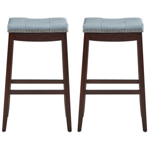 Tangkula Set of 4 Saddle Bar Stools Backless Nailhead Counter Stool with Grey Cushions Coffee/White - 1 of 4