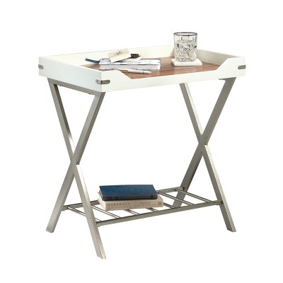 INFURNIC Desks Modern Tray Top Side Table with Spacious Surface and Lower Shelf for Storage, White, 30.24"*11.5"*71.02"