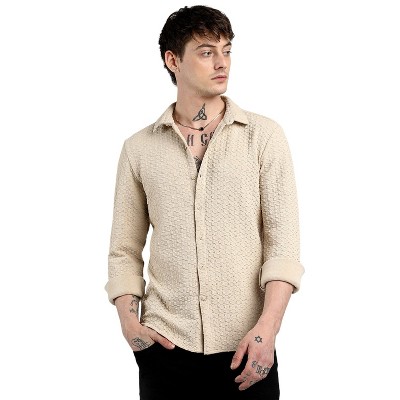 Campus Sutra Men Men's Beige Ripple Box Shirt