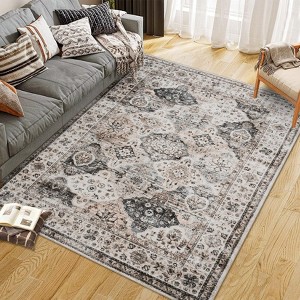 Boho Living Room Rug Washable Vintage Low Pile Non Slip Area Rug for Bedroom Farmhouse Retro Rug Indoor Decor - 1 of 4