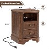 SinCiDo Nightstand with Charging Station & 2 Drawers, Farmhouse End Table, Wood Side Table for Bedroom, Living Room - 3 of 4