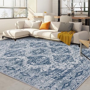TackView Vintage Rug Irregular Medallion Area Rug Ultra-Thin Non Slip Floral Print Indoor Mat for Living Room Dining Room Bedroom - 1 of 4