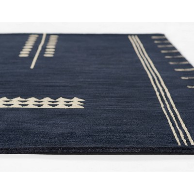 Navy and Beige Hand-Tufted Wool Runner Rug 2'6" x 8'